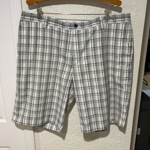 Adidas men’s gray and white size 40 plaid shorts.